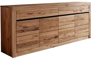 ‎MASSIVMOEBEL24.DE Massivmoebel24.de | MONTREUX massives Sideboard - Natur geölt | Zerreiche | 4 Türen - 2 Schubladen | Soft-Close-Technik | 202x45x85 | Kommode Tv-Sideboard Wohnzimmer-Schrank