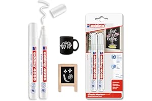 edding 4095 marker kredowy - biały - 2 markery kredowe - okrągła końcówka 2-3 mm - marker ze średnią końcówką do tablic kredowych, okien, szyb, luster - marker kredowy zapewniający kryjące pokrycie