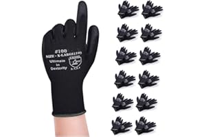 Donfri Lot de 12 paires de gants de travail de jardin, gants d’atelier avec revêtement PU pour le jardin et les gants de travail multifonctions (10/Taille XL)