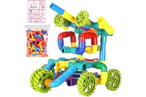 Tokaneit 100 Pezzi Costruzione di Blocchi di Tubi, Set di Blocchi Tubi Creativi, Costruzioni, con Ruote, DIY, Home Entertainment