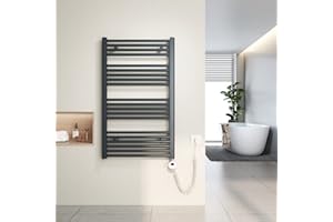 Heilmetz Scaldasalviette elettrico antracite 100x60 cm,Radiatore elettrico con termostato digitale e funzione Timer per asciugamani,Asciugatore elettrico per asciugamani,500 W