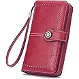 Womens Wallet Aileese Large Capacity RFID Blocking Soft Leather Zip Around Credit Card Multiple Card Positions Holder Phone Wristlet Clutch Red