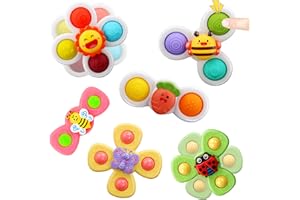AIUOKYA 6 PCS Suction Cup Spinner Toys, Simple Dimple Suction Toy with Silicone Bubbles Kids for Bath and Window, Suction Cup Spinner Baby Toys for 1+ Years Old