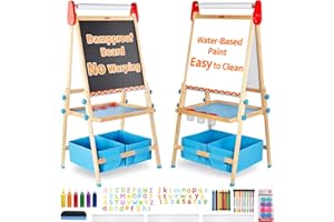 FUNLIO Staffelei Kinder von 3–8 Jahren, Anti-Warp-Board und Löschbarer Rahmen, Kindertafel mit Kreide und Magnet/Whiteboard, 3-fach höhenverstellbar, All-in-One staffeleien mit Papierrolle, Blau