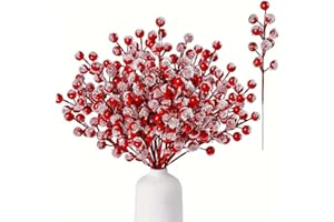 Noaxylic 16 Pezzi Mini Palla Decorativa di Bacche Rosse di Natale, Bacche di Agrifoglio Rosse Artificiali, Pungitopo Decorazioni, per Albero di Natale Artigianato Stagione Delle Vacanze Invernali