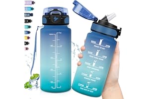 Grsta Gourde Enfant anti Fuite, Gourde Sport 500ml, Facile à Transporter, avec Paille avec Marqueur de Temps, Motivation, Bouteille d'eau pour l'École, Bureau, Extérieur