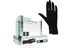 SF MEDICAL PRODUCTS GMBH Guanti in Nitrile, 100 pezzi scatole (S, Nero), guanti da visita monouso, senza polvere, guanti per la pulizia, cucina sanitaria, pulizia della cucina, senza lattice, pulizia sicurezza manipolazione d