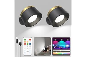 Speclux Applique Murale LED Sans Fil - Télécommande Intérieure - 3 Niveaux De luminosité Et 13 RVB - Magnétique Rotative à 360° - Pour Salon, Chambre à Coucher, Escalier, Couloir (2 Pièces Noir)
