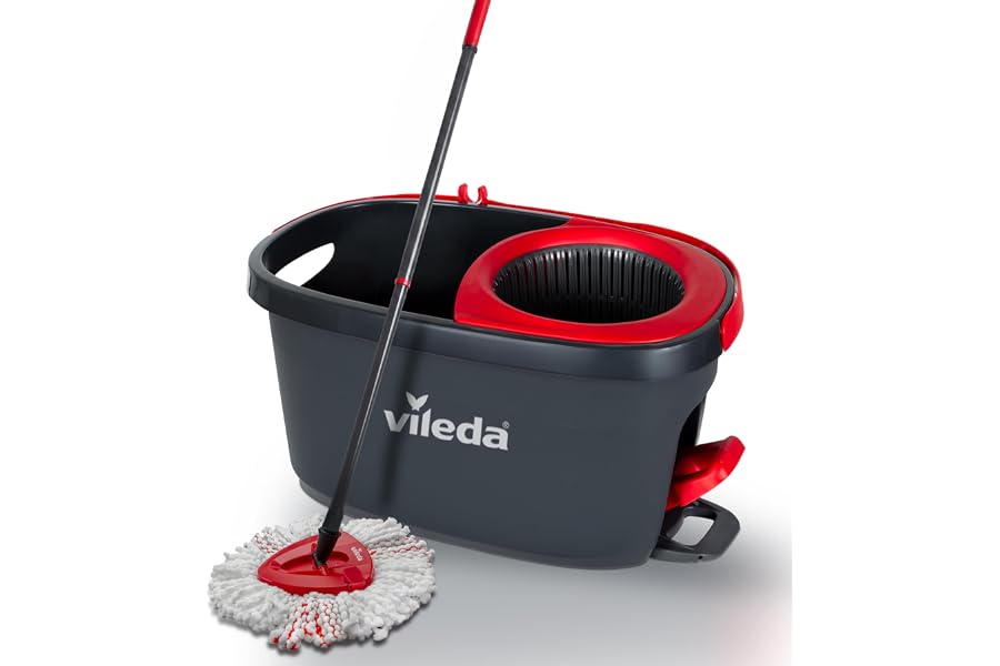 Vileda Turbo Set de Fregona con Cubo y Escurridor Giratorio Activado con Pedal | Palo telescópico de 65 a 131 cm | | Recambio