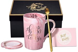 Doublewhale Boss Lady Gifts, Best Boss Gifts for Women, Birthday Gifts for Boss, 14oz Pink Marble Ceramic Coffee Mug with Golden Printed, Funny Boss Gifts with Beautiful Gift Boxed