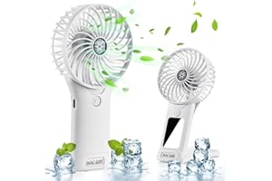 DOCAM Handventilator Akku Aufladbar, Mini Ventilator 3 IN 1 Leise Tragbarer USB C Hand Ventilatoren Klein Lüfter, Kleiner Taschenventilator mit Schminkspiegel für Büro Außenbereich Zuhause Reisen (Weiß)