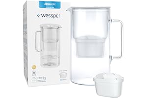 Wessper Wasserfilterkanne aus Glas 2.5 L Kompatibel mit Brita-Wasserfilterkartuschen, Inklusive 1 Wasserfilter-Kartusche, Red