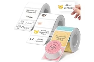 3 Rollos de Etiquetas de nombre para la etiquetadora NIIMBOT B1,B21,B31 y B21 Pro (34x34mm,40x20 mm y 40x15mm),Etiquetas térmicas personalizables para el hogar, la escuela y la oficina