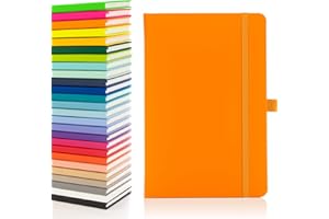 Notes London Eco A5 Carnet avec pages lignées, passant pour stylo, ruban, marques de date, pochette en papier, couverture rigide moyenne, papier issu de sources durables (Orange fluo)