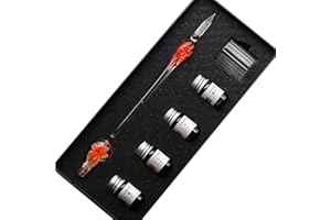 SIPLIV fatto a mano cristallo vetro intarsia dip penna stilografica kit calligrafia firme penna con 4 colori inchiostro, portapenna, tazza di pulizia, arancione
