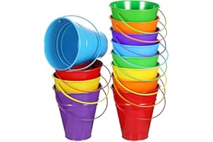Houbobo 12Pcs Small Metal Buckets with Handles, Colorful Galvanized Easter Bucket Leak Proof & Rust Resistant - Best for Holiday Décor, Kids, Beaches, Crafts & Party Favors (4.5 x 5 Inch)