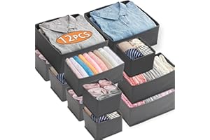 Kinyoda Lot de 12 Boite Organisateur Tiroir, Boites de Rangement, Boite Rangement Vetement Tissu Non-Tissé Organisateur sous Vetement Pliablede Garde-robe pour Soutiens-gorge Chaussettes,Cravates,Gris