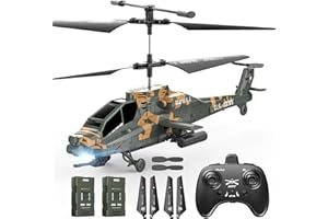 DEERC Apache RC Helicopter for Adults & Kids, 2.4GHz Military Remote Control Helicopter, 2 Batteries, 26 Mins Flight, LED Lights, Altitude Hold, One-Key Take Off, Indoor Friendly, Gift for 8-12 Boys
