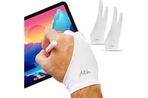 Articka Artist Glove for Drawing Tablet, iPad (Smudge Guard, Two-Finger, Reduces Friction, Elastic Lycra, Good for Right and Left Hand) (Small, White 2-Pack)…