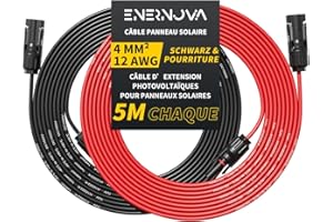 ENERNOVA Câble Solaire 4mm²/6mm², Câble Panneau Solaire 1/2/3/5/8/10/12/15/18/20M, IP67 Étanche, Câble d'extension de Câble Solaire avec Connecteurs Mâles et Femelles pour Panneau Solaire(4mm² 5M)