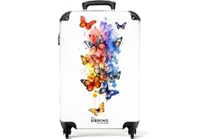NoBoringSuitcases.com Valise Enfant, Valise Cabine, Valise Enfant Fille, Bagages Enfant, Valise Enfant Roulette, Valise pour Enfant, Valise Fille, Valise Cabine 55x35x25cm (Papillons - Multicolore)