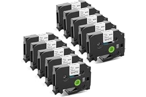 Sostituzione nastro per etichette compatibile Upwinning per nastri per etichette Brother P-Touch TZe-231 12 mm x 8 m Nero su bianco, nastro laminato TZe231 per Brother H105 900 1000, confezione da 10