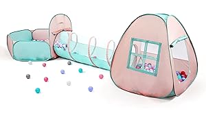 TIKTENT 3 in 1 Pop Up Kids Play Tent with Tunnel and Ball Pit for Kids, Boys, Girls, Babies and Toddlers, Indoor/Outdoor Playhouse,Orange Pink/Light Green