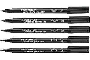Staedtler Lumocolor Penna a Foglio Permanente, Resistente alle Sbavature e Impermeabile su Molte Superfici, Larghezza Linea S 0,4 Mm, Ricaricabile, Lunga Durata, 5 Penne Universali Nere