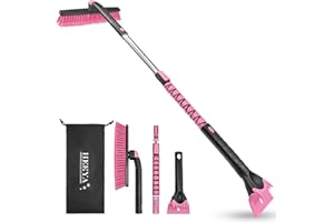 HEEYA 48 Inch Long Snow Brush for SUV, Extendable Ice Scraper and Brush with Foam Grip, 360° Pivoting Snow Car Brush for Truck Auto Jeep RV Vehicle Windshield Window - Pink
