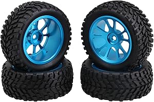 Mxfans Black 75mm Dia Beard Pattern Rubber Tyre & Blue Aluminum Alloy 10-Spoke Wheel Rims with 12mm Hex for RC 1:10 On Road Car Pack of 4