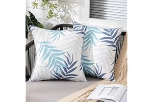 MIULEE Outdoor Kissenbezug Wasserdicht Kissen Wasserfest Dekorative Kissenbezüge Blattmuster Sofakissen Zierkissen Dekokissen für Garten Sofa Couch Wohnzimmer Schlafzimmer 2er Set 45x45 cm Grau Blau