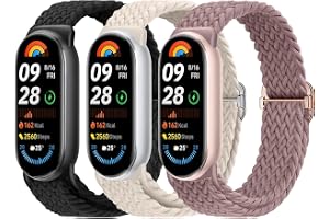 AidorMax 3 stycken flätat armband kompatibelt med Xiaomi Smart Band 10/9/8 armband, steglöst justerbart tyg klockarmband elas