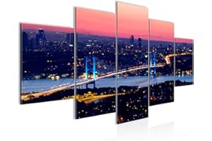 Runa Art - Tableau Istanbul Turquie 200 x 100 cm 5 Parties XXL Decoration Murale Dessin Bleu 603851a