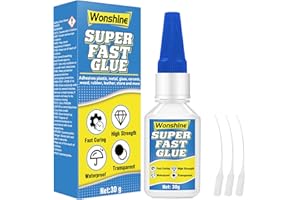 WONSHINE Super Glue 30 g, Superglue All Purpose, Strong Glue with Anti-clog Cap, Clear Superglue for Plastic, Glass, Ceramic, Metal, Wood, DIY, Precise Repair, Waterproof, Heat-Resistant