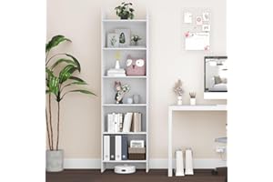 Hzuaneri Librería, Estantería de 6 Niveles, para Salón, Estudio, Oficin, Dormitorio, Estilo Escandinavo, 24 x 48 x 170 cm, Blanco 01103XBC