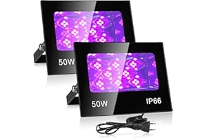 VAYALT 2 Pezzi 50W Luce Nera UV, IP66 Impermeabile Luce UV, 395-405nm Potente Faro UV, Faretto UV LED per Festa Glow, Bar, Acquario, Natale, Decorazione di Halloween, Pittura, Effetti Fluorescenti