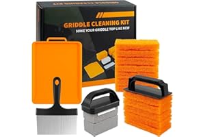WISDOMGARDEN Griddle Reinigungsset für Blackstone 18 Teile, Flat Top Grill Zubehör Reiniger Werkzeug Set- 1 Griddle Schaber, 2 Grillstein, 1 Hitzebeständige Silikon Spachtel Matte, 12 Scheuerpads und 2 Handgriff