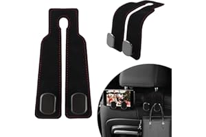 JRJRN 2Pcs Universal Car Seat Back Double Hook, Heavy Duty Headrest Purse Hooks, 2 in 1 Leather Car Multifunctional Hook, Auto Storage Organiser Hooks, Car Inside Hangers for Bags Grocery Handbag