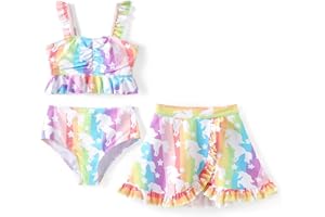 PATPAT Costume Bambina 3 Pezzi Bikini - Top Ragazza, Slip Mare Bambina, Gonna, Vestiti Bambina, Abbigliamento Bambina, Costumi da Bagno Bambina per Mare e Piscina Bambini 5-12 Anni 110-152cm