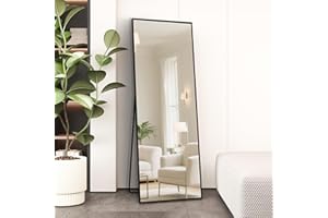 Beauty4U Full Length Mirror 140x40cm Free Standing, Hanging or Leaning, Large Floor Mirror with Black Aluminum Alloy Frame for Living Room or Bedroom