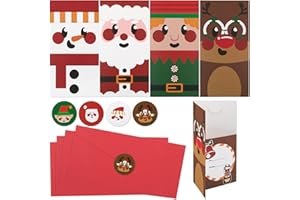 COLOFALLA 4 Set Biglietto Auguri Natale con Busta Rossa Portacarte Portasoldi Etichette Adesive Natale Adesivi Chiudipacco Biglietto Invito Festa Decorazioni Natalizie Regalo