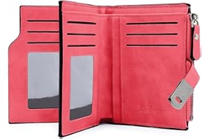GOUNNU Monedero Mujer Pequeño Cuero PU Cartera de Mujer Formato Corto Billeteras para Mujer con Cremallera Bolsillo Monederos y 16 Ranuras para Tarjetas (Rojo)