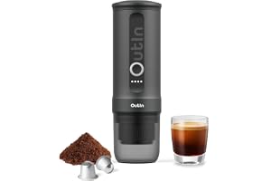 Outin Nano Portable Electric Espresso Machine with 3-4 Min Self-Heating, 20 Bar Mini Small 12V 24V Car Coffee Maker, Compatible with NS Capsule & Ground Coffee, Space Grey