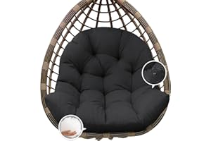 joomie Egg Swing Chair Cushion Replacement Waterproof 120x84x18 cm Thicken Outdoor Patio Hanging Basket Chair Cushions Removable Pad with Ties for Garden Cocoon Egg Hammock Chair, Black 2#