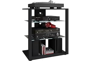 VCM Mobiletto Rack HiFi Scaffale Phono Scaffale Phono Media in Vetro Folas Mobiletto Rack HiFi Scaffale Phono Scaffale Phono Media in Vetro Folas Nero
