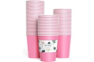 YANGTE 60 Pezzi Rosa Bicchieri di Carta Usa e Getta, Biodegradabili e Compostabile Bicchieri Monouso per Feste, Compleanni, Per fai da te, Vacanze - 255 ml