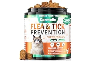 Carmelie Flea and Tick Chews for Cats - 200 Chewables Natural Cats Fleas and Ticks Prevention – Cat Flea Tick Support, Cat Flea Soft Treats for All Breeds & Ages-Chicken Flavor