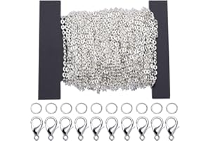Siumir Catena Collana 12 Metri Collane Fai da Te Argento Catene in Metallo 100 Anelli di Salto 30 Aragosta Artiglio Catenacci Accessori di Gioielli