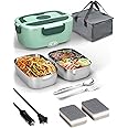 Electric Lunch Box Food Heater for Work - 12V/24V/110-220V Food Warmer for Car Truck Outdoor with 2 Packs Stainless Steel Containers Potable Heating lunch Box for Adults Camping