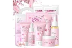 MRCUVARYAS Japan Sakura Skincare Set Teenager Mädchen Geschenke - Skin Care Set - Beauty Set Frauen - Hydrierend Gesichtspflege Set Damen mit Reiniger, Serum, Lippenmaske, Körperöl